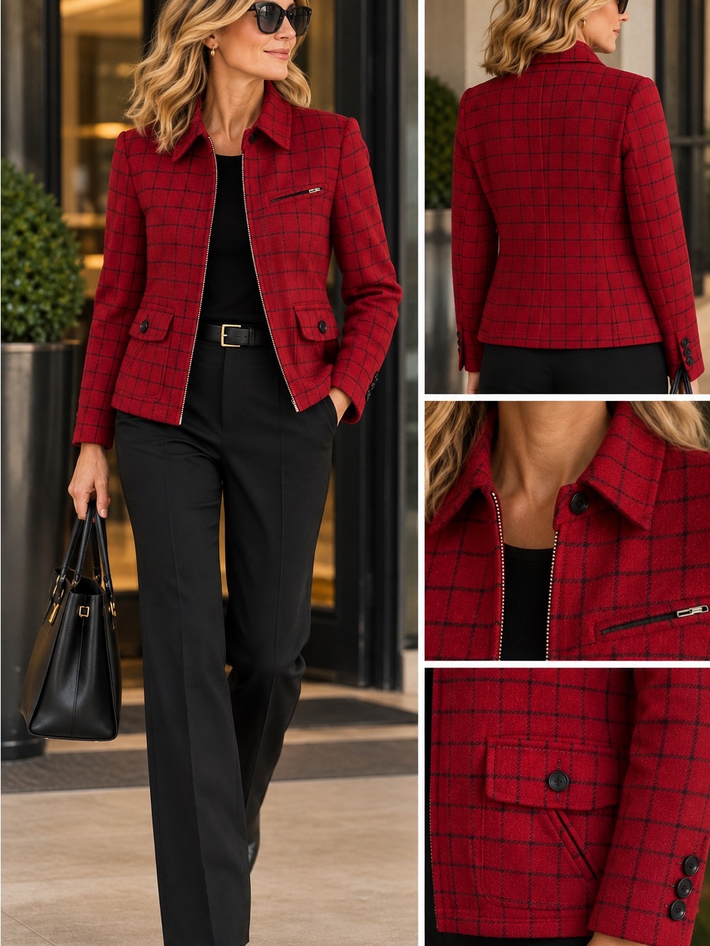 Vintage Lauren Ralph Lauren Petite red and black plaid jacket in size 8P.